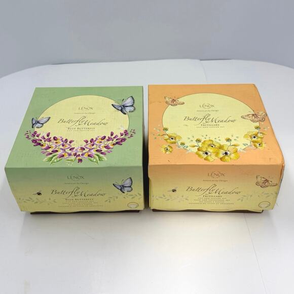 Lenox Butterfly Meadow Fritillary & Blue Butterfly Tea Cup & Saucer Set of 2 - Picture 1 of 16